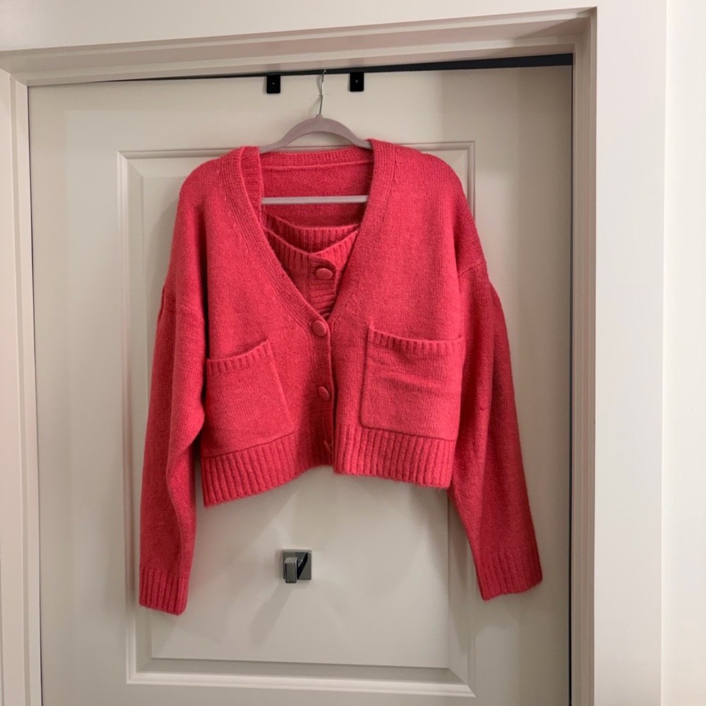 Italian Bubblegum Pink Cardigan Sweater Set